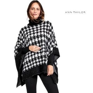 Ann Taylor Mohair Blend Houndstooth Poncho Sweater